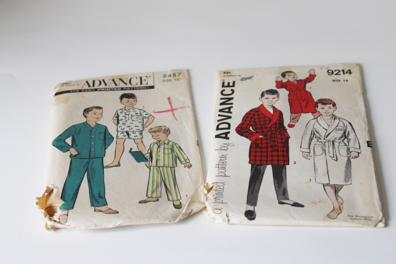 photo of 1950s vintage sewing patterns, boys pajamas & robes size 12 & 14 mod menswear style  #1