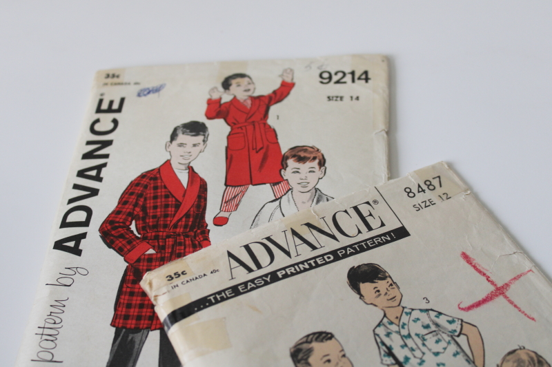 photo of 1950s vintage sewing patterns, boys pajamas & robes size 12 & 14 mod menswear style  #2