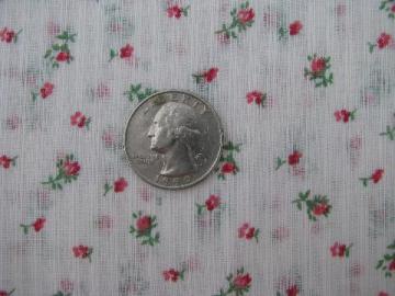 catalog photo of 1950s vintage sheer cotton fabric, pink rosebuds print, nice for doll or baby dresses