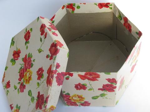 photo of 1950s vintage spring hat box, shabby cottage chic red and yellow roses #4