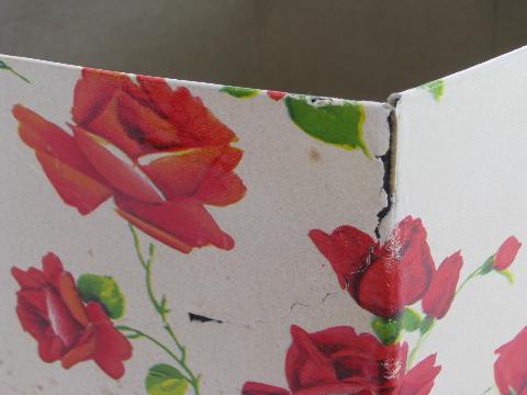 photo of 1950s vintage spring hat box, shabby cottage chic red and yellow roses #6