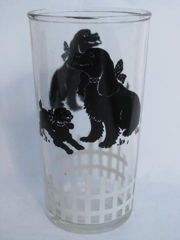 photo of 1950s vintage swanky swig, child's milk glass w/ black spaniel dog print #1