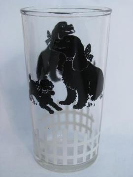 catalog photo of 1950s vintage swanky swig, child's milk glass w/ black spaniel dog print