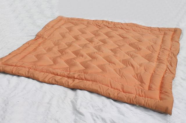 1950s vintage taffeta eiderdown, cocoa tan w/ coral reversible feather ...