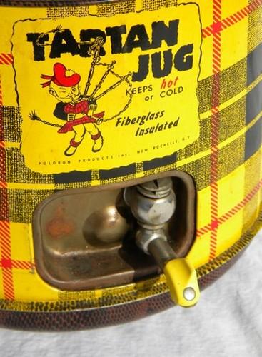 photo of 1950s vintage tartanware, yellow tartan plaid picnic thermos jug cooler #4