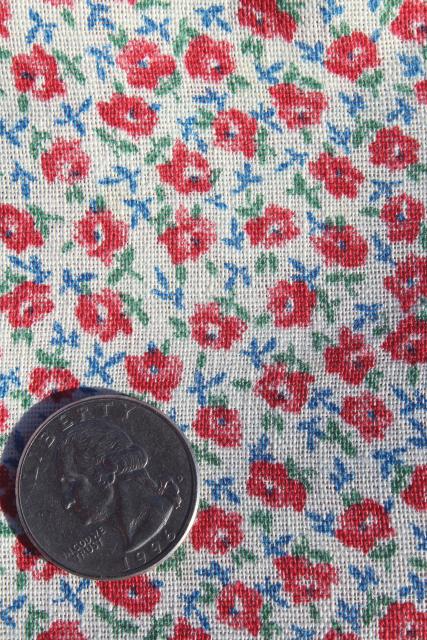 photo of 1950s vintage tiny red roses print cotton feed sack fabric #1