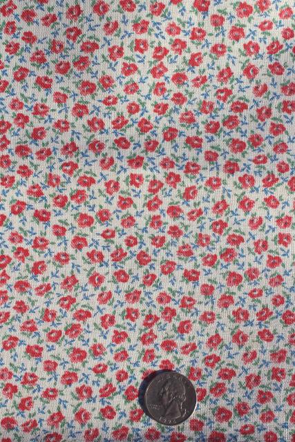 photo of 1950s vintage tiny red roses print cotton feed sack fabric #2