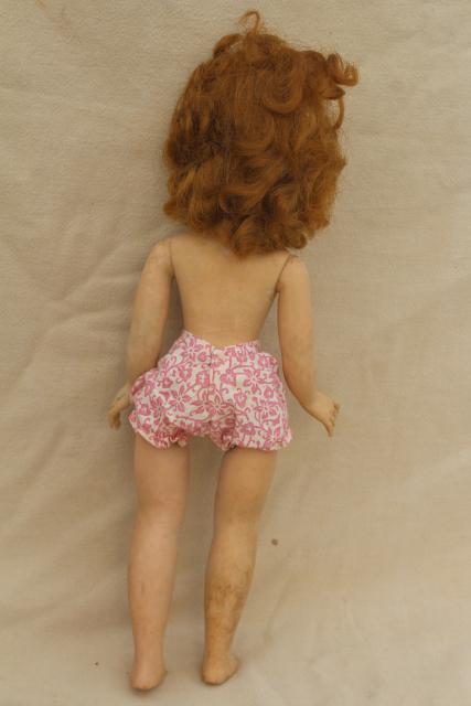 photo of 1950s vintage walking doll Ideal Saucy Walker in pink print cotton dress  #5