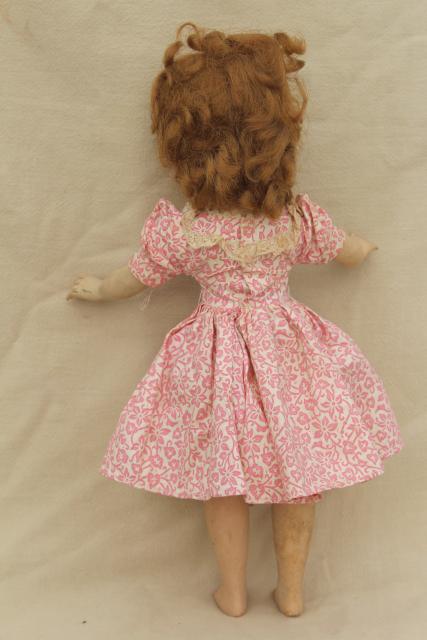 photo of 1950s vintage walking doll Ideal Saucy Walker in pink print cotton dress  #10