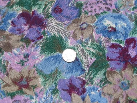 photo of 1950s vintage watercolor floral anemones print fabric, Toyo - Japan label #1