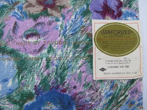 photo of 1950s vintage watercolor floral anemones print fabric, Toyo - Japan label #2