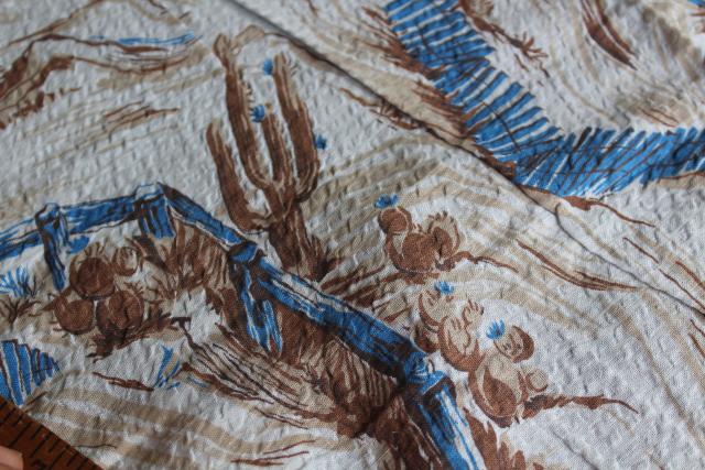 photo of 1950s vintage western desert scene cactus print, cotton crinkle fabric 36 wide plisse #3