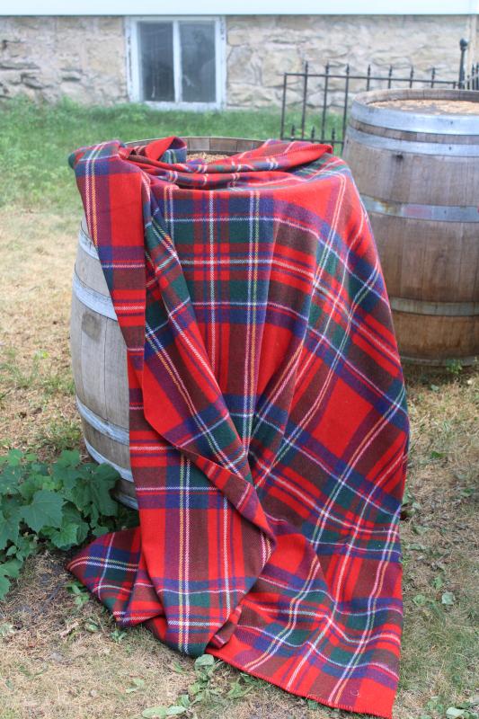 photo of 1950s vintage wool camp blanket, red tartan plaid cozy fall farmhouse cabin decor #1