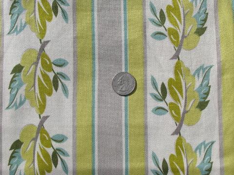 photo of 1950s vintage yellow / green leaf stripe cotton print decorator fabric #1