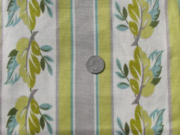 catalog photo of 1950s vintage yellow / green leaf stripe cotton print decorator fabric