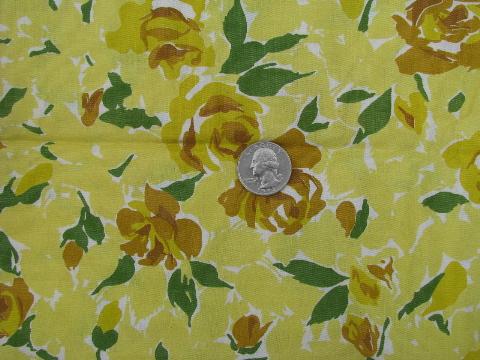 photo of 1950s vintage yellow roses print cotton dress weight fabric #1