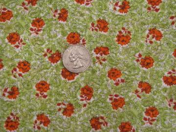 catalog photo of 1950s-60s vintage cotton fabric, orange roses on lime green tiny print