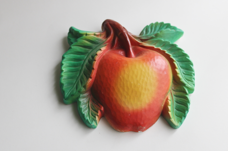 photo of 1960s vintage Miller Studios chalkware wall art plaque, big red apple  #1