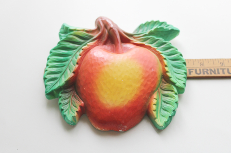 photo of 1960s vintage Miller Studios chalkware wall art plaque, big red apple  #5