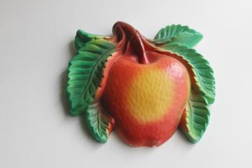 catalog photo of 1960s vintage Miller Studios chalkware wall art plaque, big red apple 