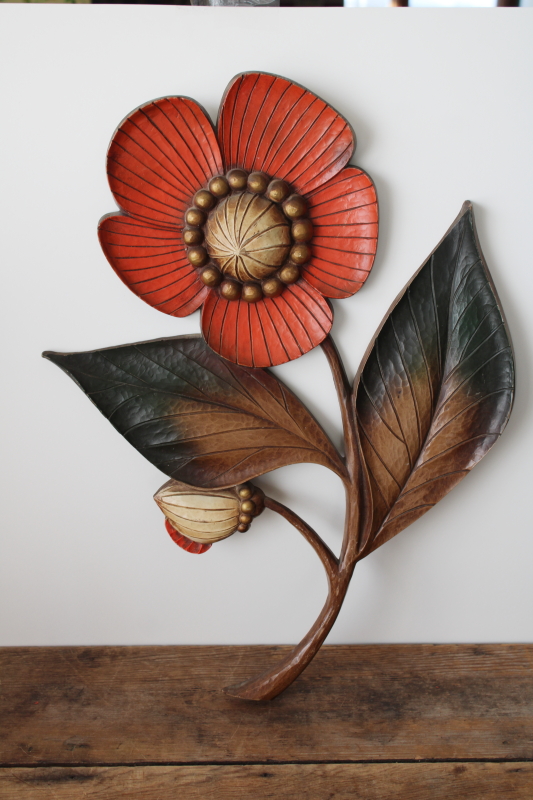 photo of 1960s vintage Syroco huge plastic flower wall art plaque, MCM decor #2