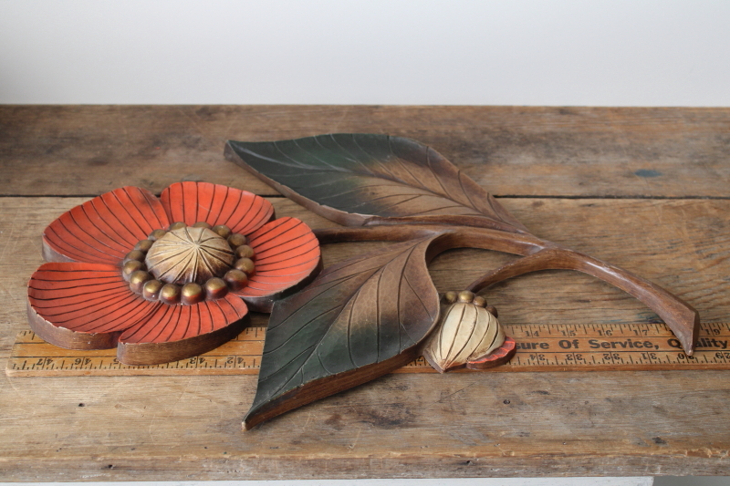 photo of 1960s vintage Syroco huge plastic flower wall art plaque, MCM decor #6