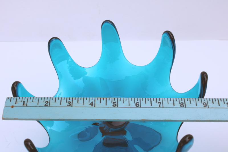 photo of 1960s vintage Viking glass bluenique aqua blue 8 petal pedestal bowl, MCM modern art glass  #5