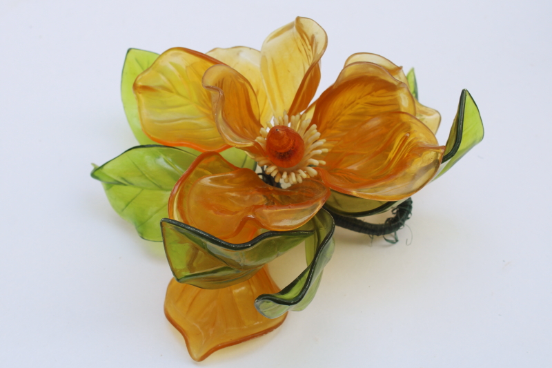 photo of 1960s vintage big mod flower clear orange acrylic plastic, groovy retro or tropical tiki decor #1