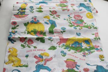 catalog photo of 1960s vintage cotton fabric child's storybook nursery rhymes characters print