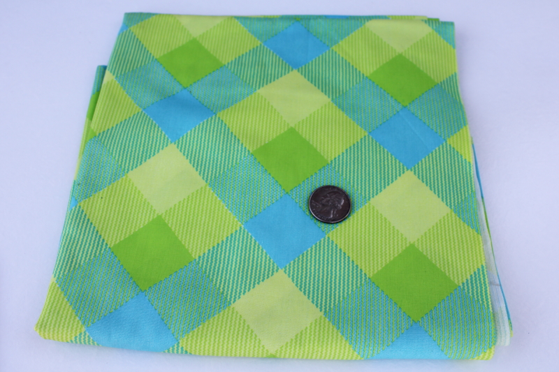 photo of 1960s vintage cotton fabric, retro lime green & aqua plaid print preppy mod! #1