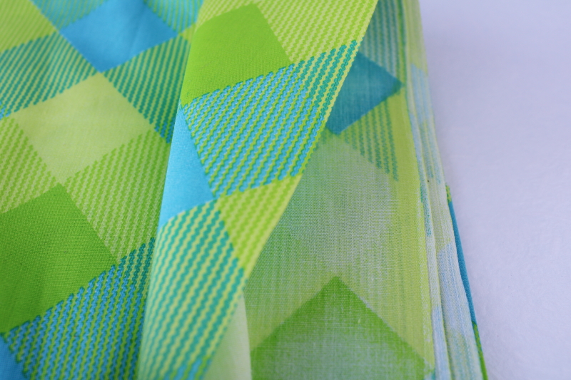 photo of 1960s vintage cotton fabric, retro lime green & aqua plaid print preppy mod! #2