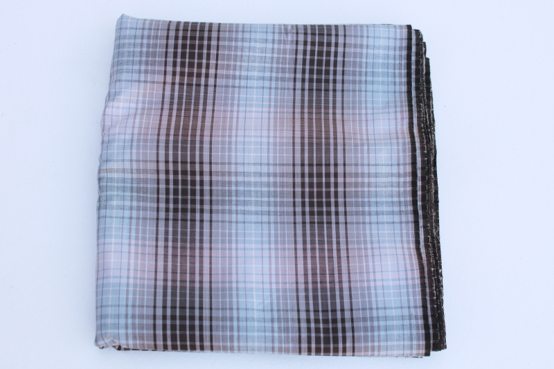 photo of 1960s vintage cotton poly blend fabric, plaid shirting grey, light blue, black #1