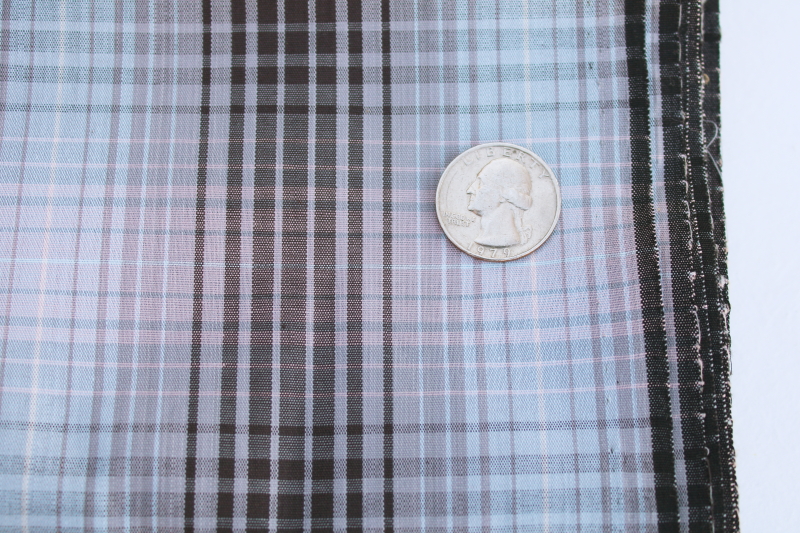 photo of 1960s vintage cotton poly blend fabric, plaid shirting grey, light blue, black #2