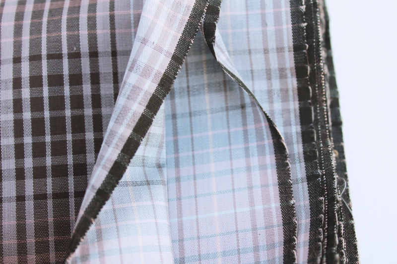 photo of 1960s vintage cotton poly blend fabric, plaid shirting grey, light blue, black #3