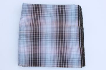 1960s vintage cotton poly blend fabric, plaid shirting grey, light blue, black