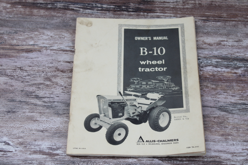 photo of 1960s vintage equipment manual Allis Chalmers B 10 wheel lawn tractor operation & care instructions #1