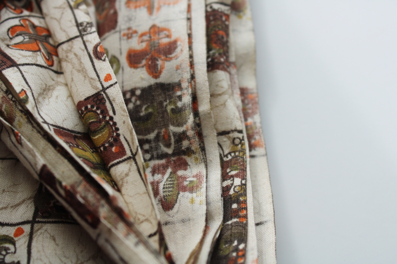 photo of 1960s vintage fabric, French chic fleur de lis print in sophisticated colors burnt orange & olive green  #4