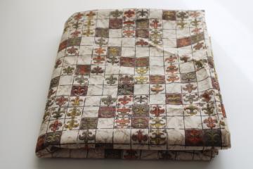1960s vintage fabric, French chic fleur de lis print in sophisticated colors burnt orange & olive green 