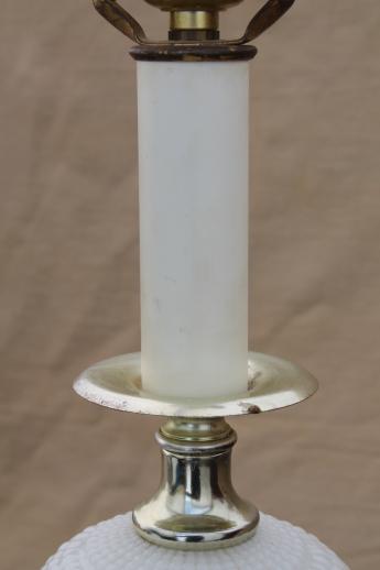 photo of 1960s vintage glass lamp, milk glass table lamp w/ green colored glass base #5