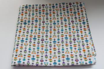 catalog photo of 1960s vintage tiny print cotton fabric, ditsy floral in orange, purple, avocado green on white 