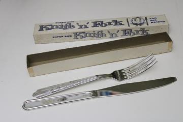 catalog photo of 1962 giant Knife & Fork novelty plastic gag photo costume prop or white elephant gift, H Fishlove Chicago 