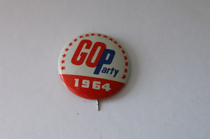 photo of 1964 GOP Go Republican party pinback metal button, Barry Goldwater convention nomination  #1