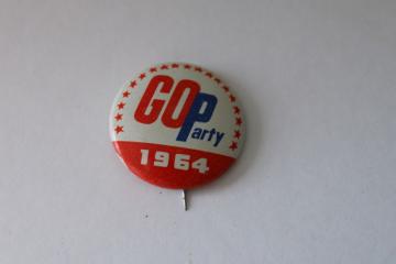 catalog photo of 1964 GOP Go Republican party pinback metal button, Barry Goldwater convention nomination 