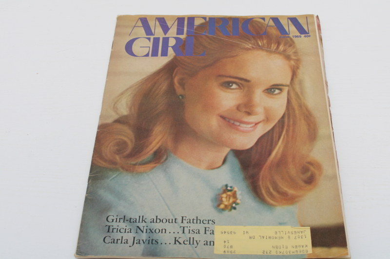 photo of 1969 vintage American Girl teen magazine, Tricia Nixon cover, retro ads #1
