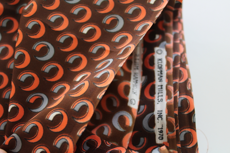 photo of 1970 Klopman vintage poly silk fabric, retro mod op art print in orange grey brown #2