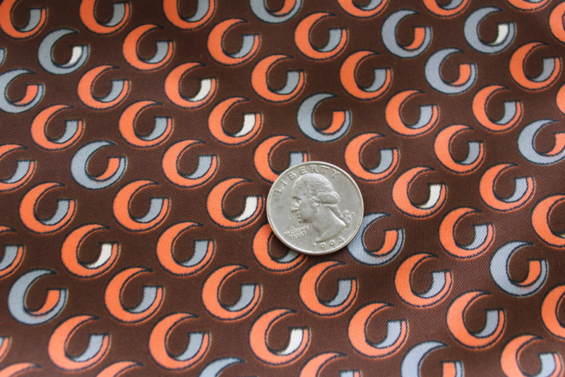 photo of 1970 Klopman vintage poly silk fabric, retro mod op art print in orange grey brown #3