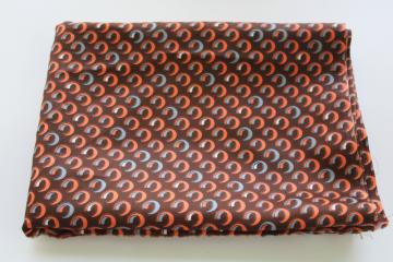 catalog photo of 1970 Klopman vintage poly silk fabric, retro mod op art print in orange grey brown