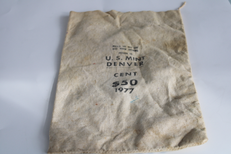 photo of 1970 US Mint cotton coin bag, 50 dollars in pennies 1976 Philadelphia 1977 Denver #3