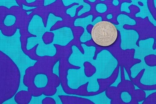 photo of 1970 vintage Hawaiian print shirt or dress fabric in pacific blue & purple #2