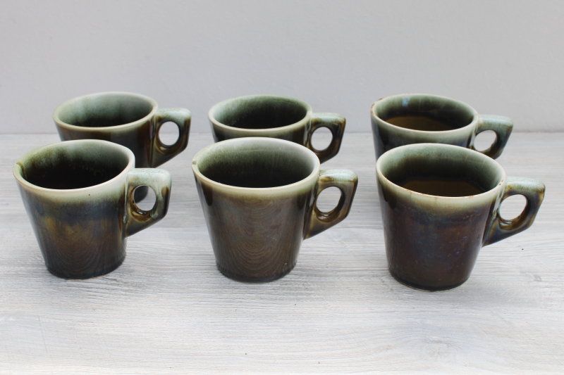 photo of 1970s 80s vintage Pfaltzgraff coffee mugs, Gourmet copper green drip glaze pottery #1